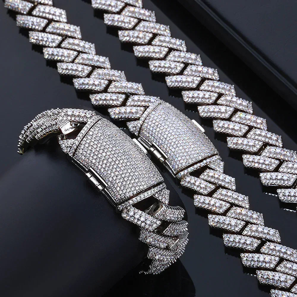 Custom 20mm Triple-Row Rhombus Cuban Chain - CaratixJewelry
